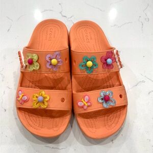 CROCS Kids Coral Slide Sandals with Floral Charms